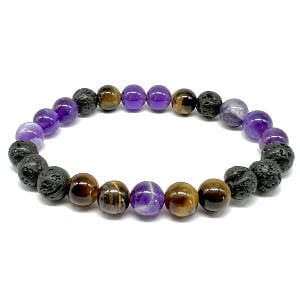 Minerální náramek ametyst, lávový kámen, tygří oko - MEDITACE